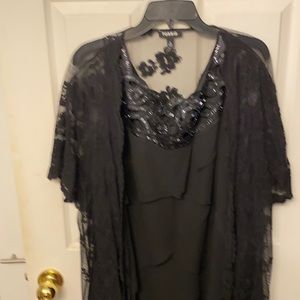Black beaded dress with sheer long lace cover